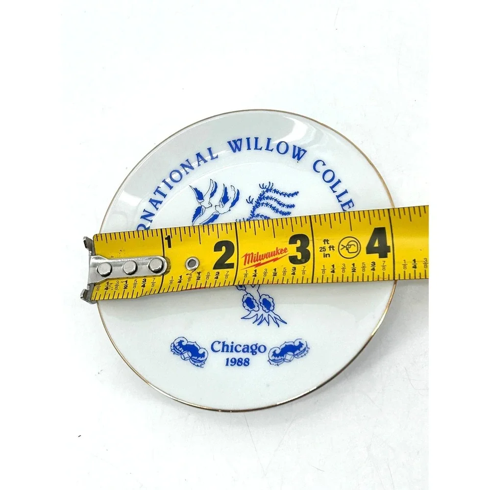 International Willow Collectors Chicago 1988 Blue White Trinket Dish 4 Inch